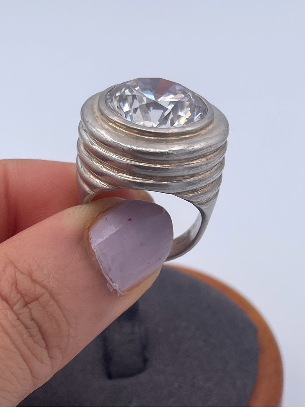 Sterling Silver 925 Large CZ Statement Ring Heavy Bezel Set Dome Chunky Ring 6.5